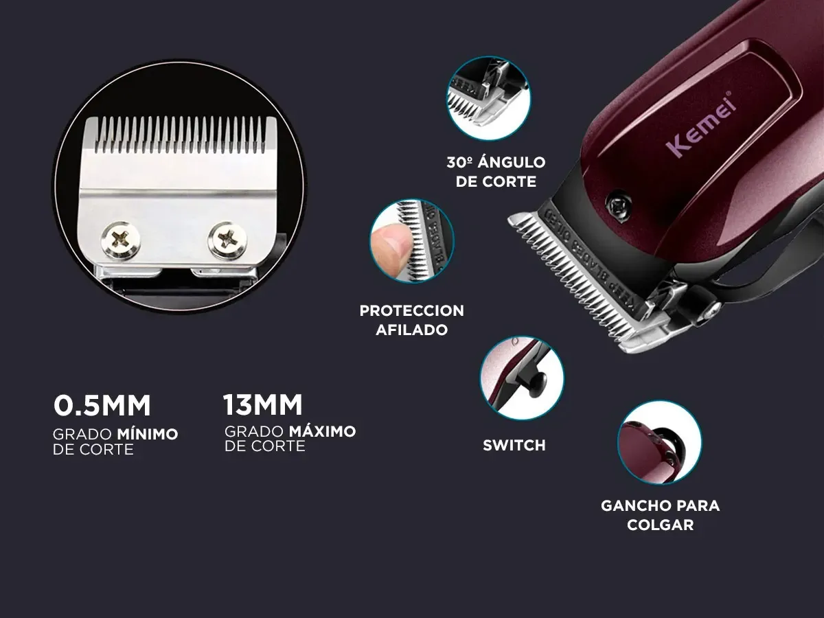 Imagen 2 de Cortadora De Pelo KEMEI Km-2600 Bordó 100v/240v 